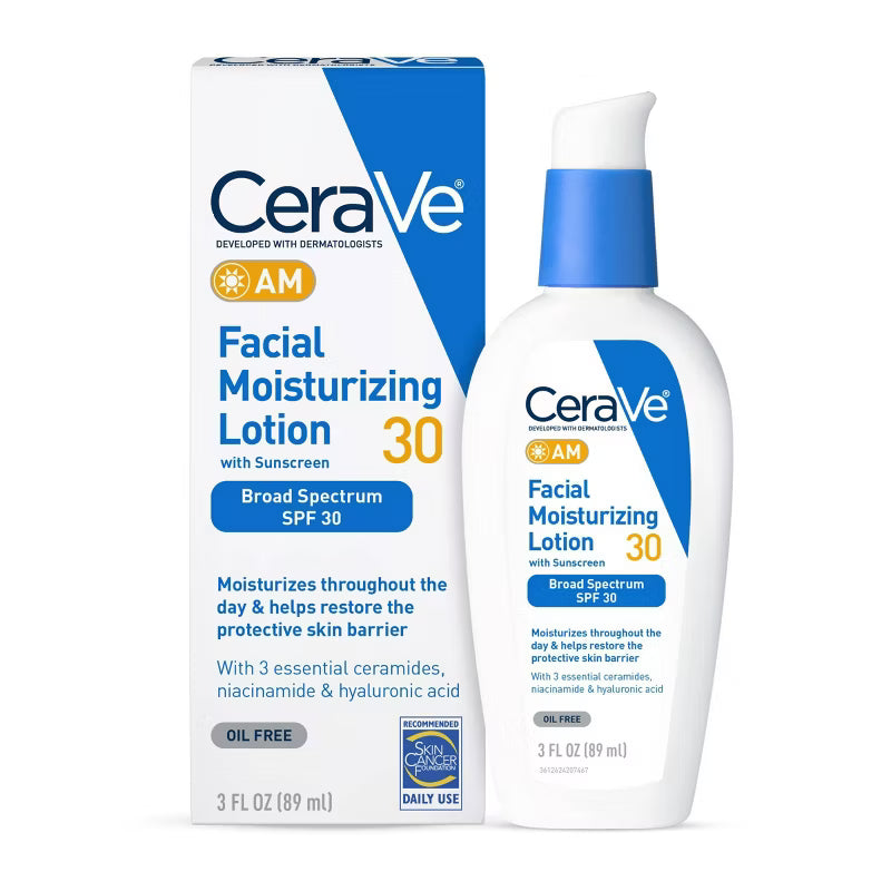 Crema hidratante facial CeraVe con protector solar, loción hidratante facial