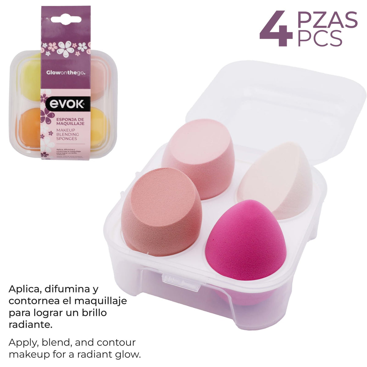 SET DE 4 ESPONJAS APLICADORAS DE MAQUILLAJE EVOK