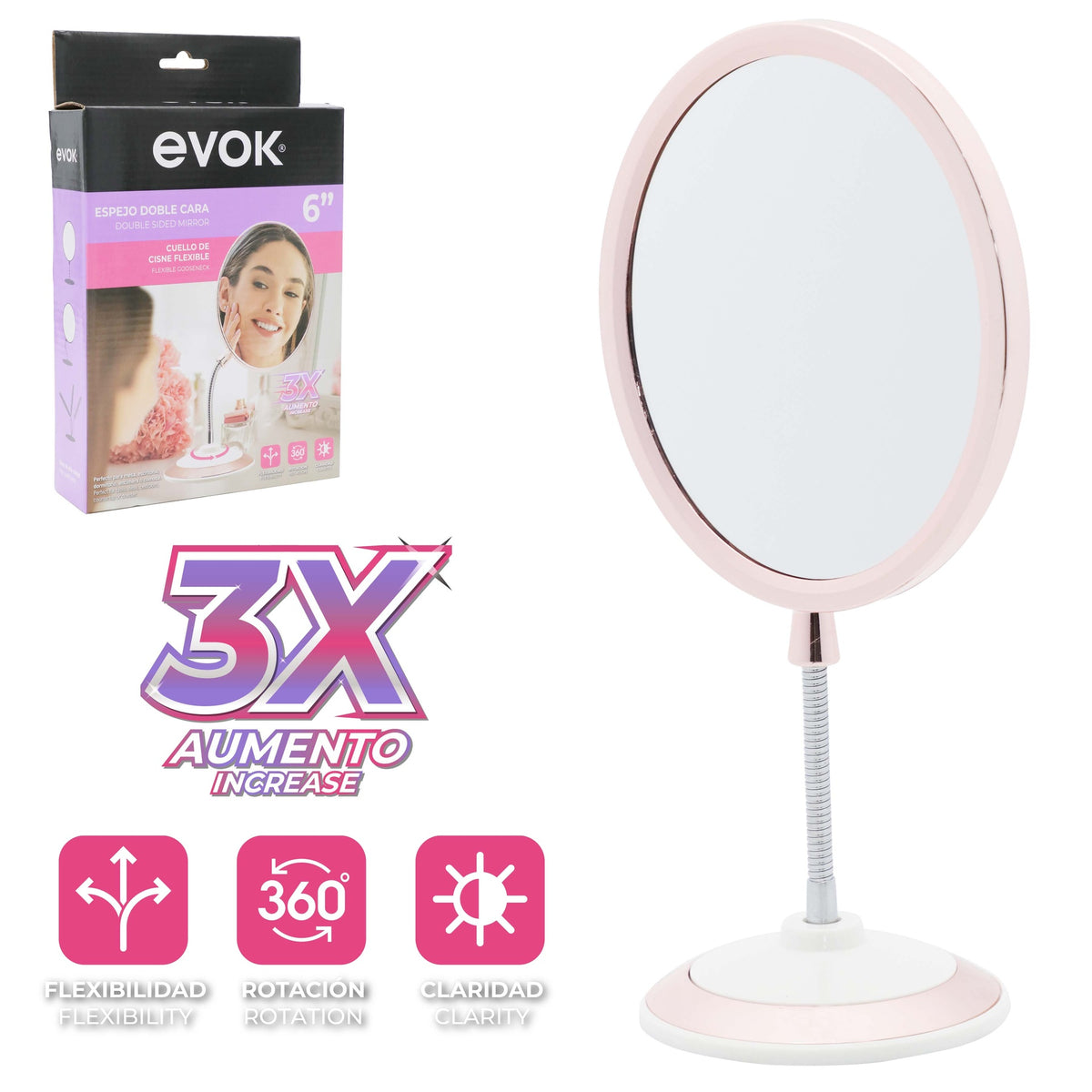 Espejo Doble Cara Cuello Flexible Evok