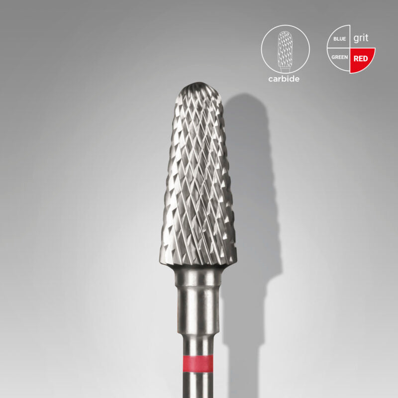 Fresa de metal duro cono truncado, rojo, diámetro 6 mm / superficie de trabajo 14 mm
