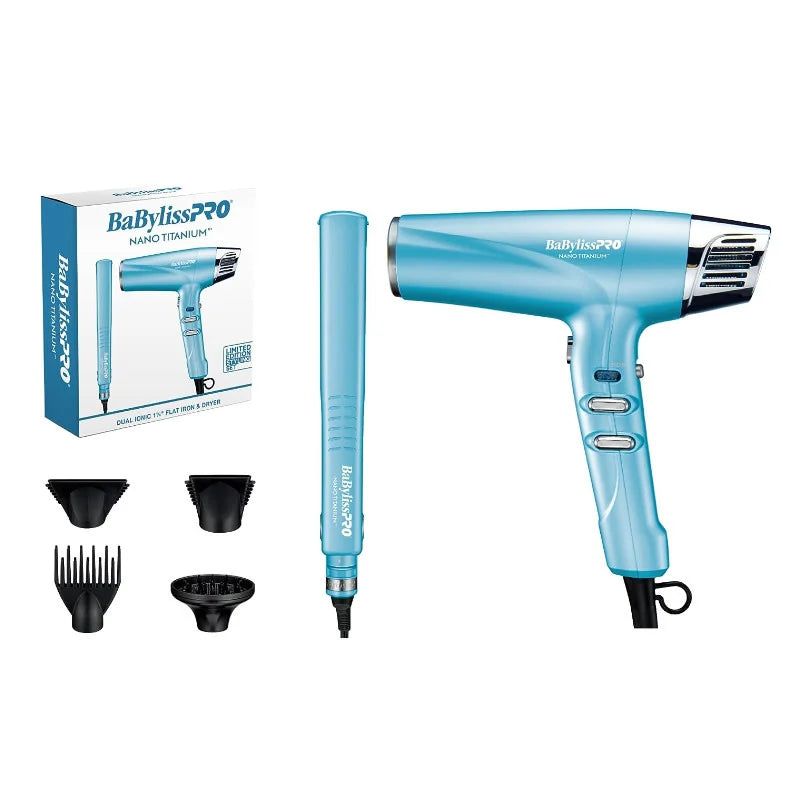 BabylissPRO Nano Titanium Dual Ionic 1-1/4" Flat Iron & Hair Blow Dryer