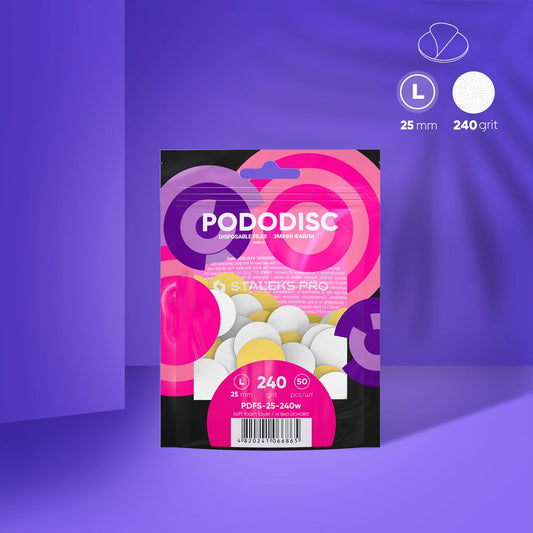 Limas blancas desechables sobre capa de espuma suave para disco de pedicura PODODISC L EXPERT grano 240