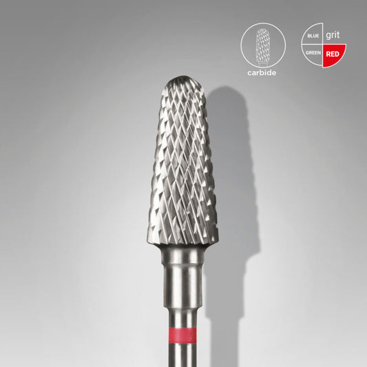 Fresa de metal duro cono truncado, rojo, diámetro 6 mm / superficie de trabajo 14 mm
